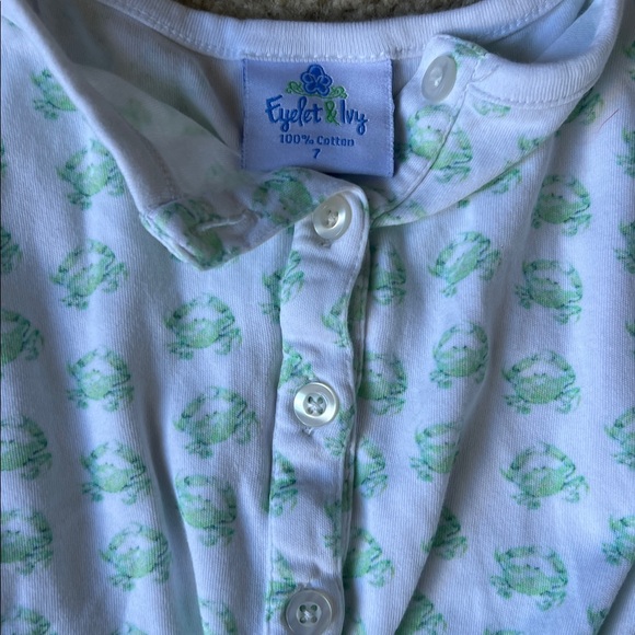 White and Green Crab Romper PJs EUC - Picture 2 of 4